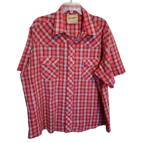Wrangler- Mens 2XL Red Plaid Short Sleeve Pearl Snap Western Casual Shirt - Picture 7 of 7